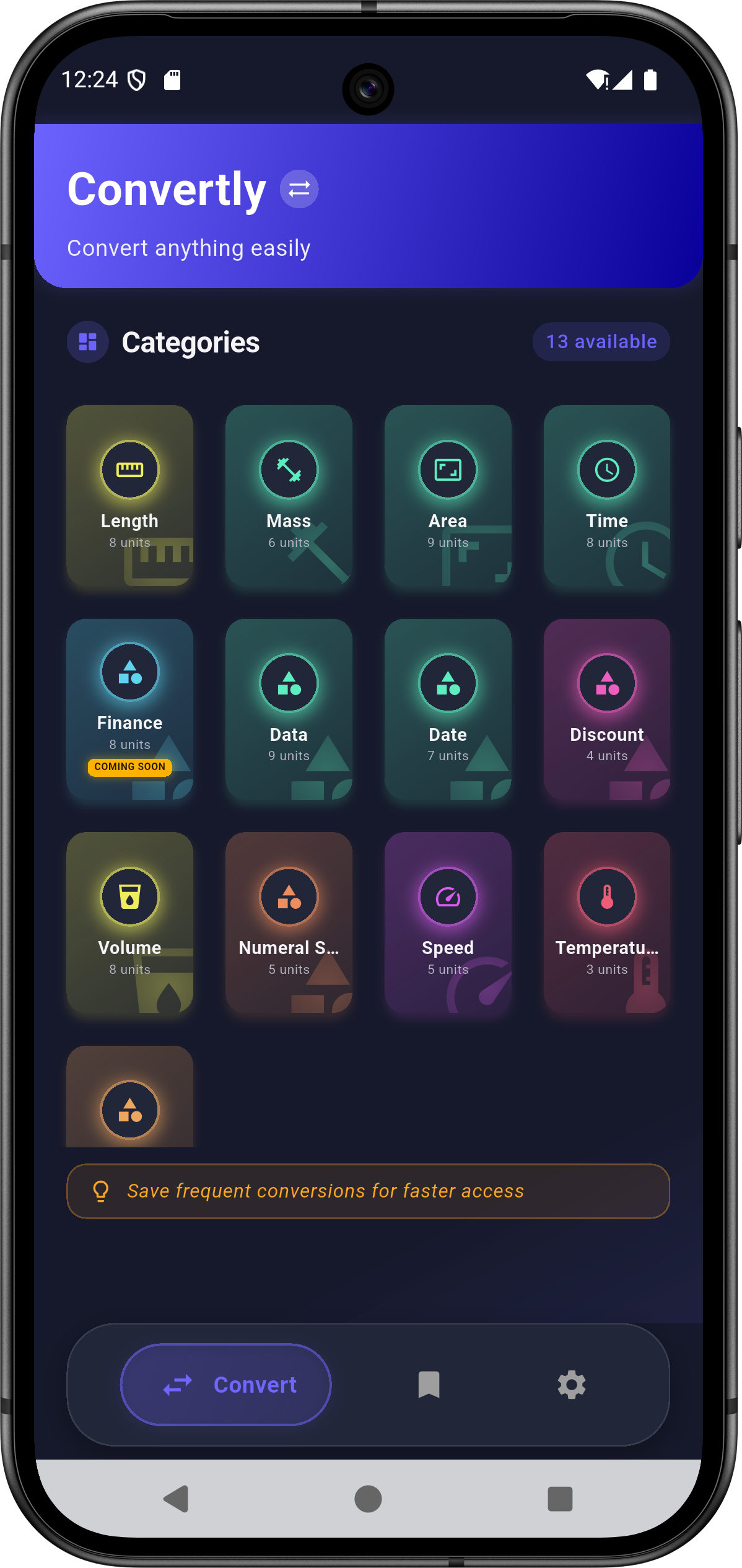 Convertly Dark Theme Home Screen
