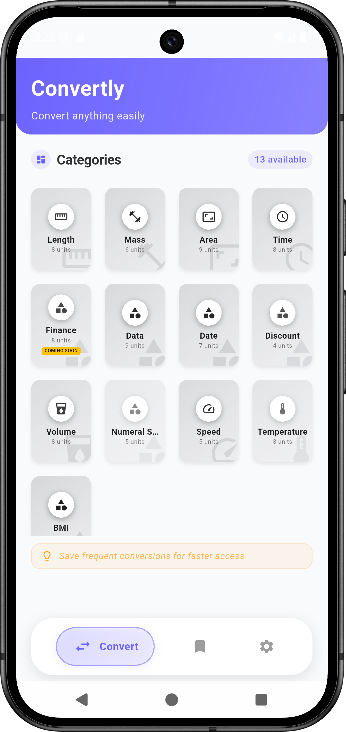 Convertly Light Theme Home Screen