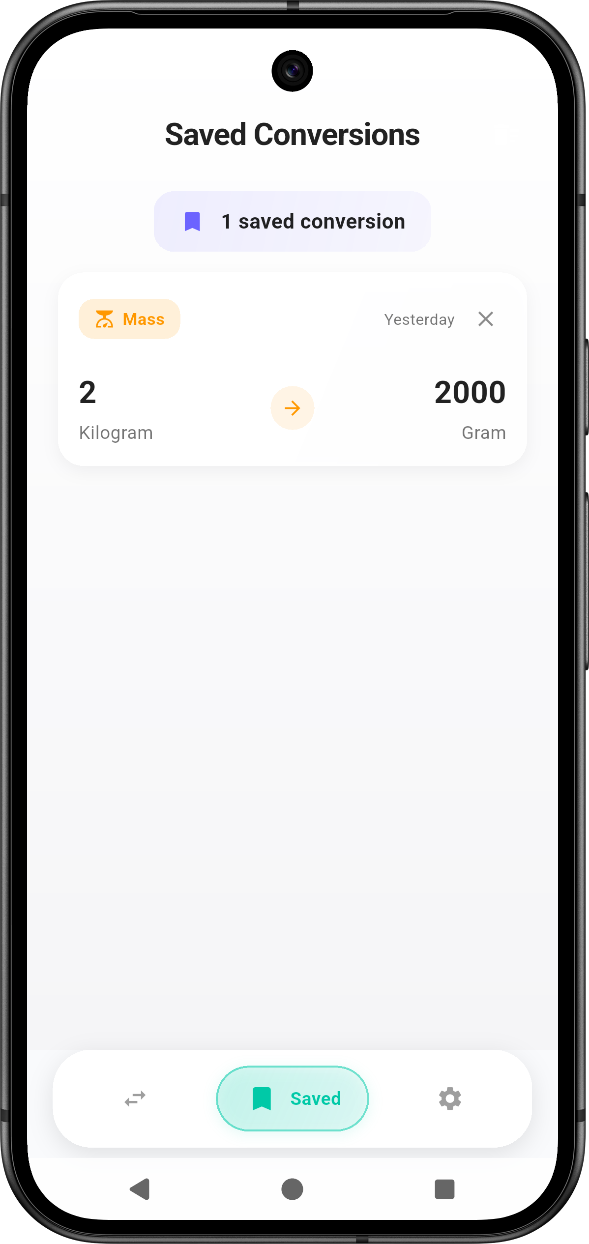 Convertly Saved Conversions Screen